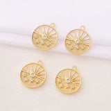 Brass and Zircon Round Charms Pendants for DIY Jewelry