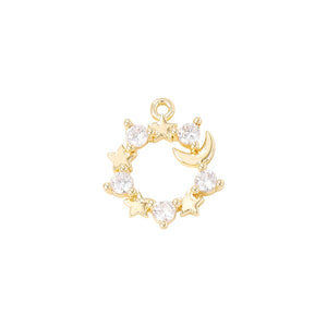 Brass & Zircon Round Charms Pendants for DIY Jewelry