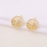Brass and Zircon Round Charms Pendants for DIY Jewelry