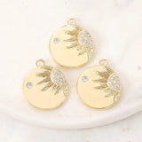 Brass Zircon Round Charms Pendants Necklace Bracelet Earring DIY Jewelry