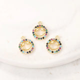 Brass & Zircon Round Smile Charms Pendant Necklace Bracelet Earring DIY Jewelry