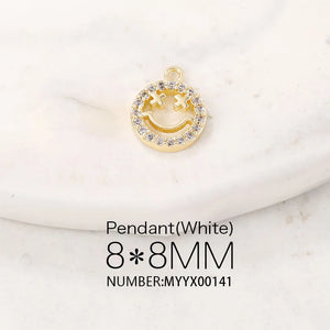 Brass & Zircon Round Smile Charms Pendant Necklace Bracelet Earring DIY Jewelry