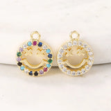 Brass & Zircon Round Smile Charms Pendant Necklace Bracelet Earring DIY Jewelry