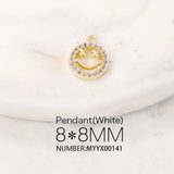Brass & Zircon Round Smile Charms Pendant Necklace Bracelet Earring DIY Jewelry