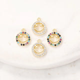 Brass & Zircon Round Smile Charms Pendant Necklace Bracelet Earring DIY Jewelry