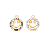 Brass & Zircon Round Smile Charms Pendant Necklace Bracelet Earring DIY Jewelry