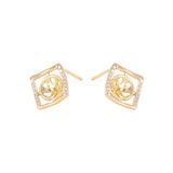 Brass Rhombus Stud Earrings S925 Silver PIN DIY Jewelry Making