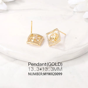 Brass Rhombus Stud Earrings S925 Silver PIN DIY Jewelry Making