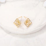 Brass Rhombus Stud Earrings S925 Silver PIN DIY Jewelry Making