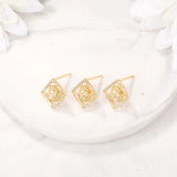Brass Rhombus Stud Earrings S925 Silver PIN DIY Jewelry Making