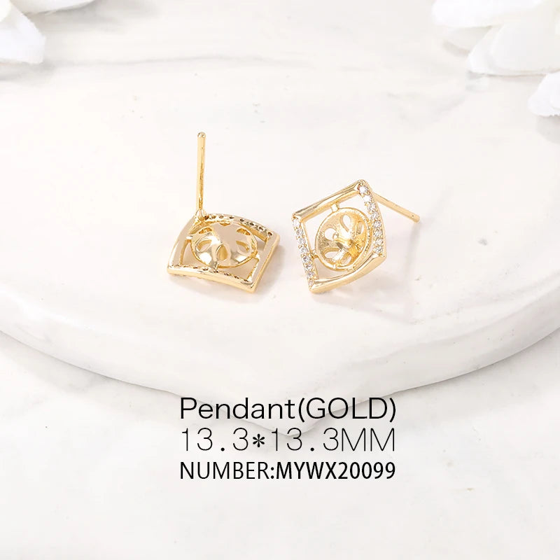 Brass Rhombus Stud Earrings S925 Silver PIN DIY Jewelry Making