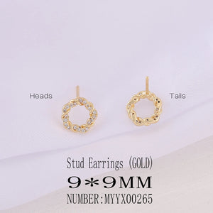 Brass Round Stud Earrings S925 Silver Pin Jewelry DIY