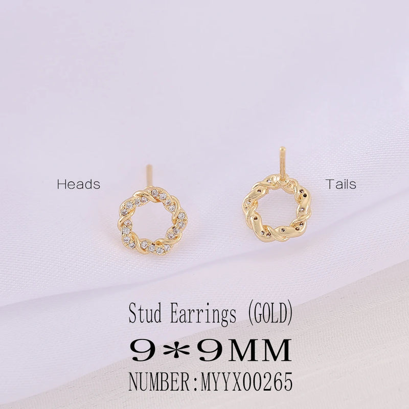 Brass Round Stud Earrings S925 Silver Pin Jewelry DIY