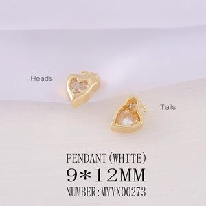 Brass Zircon Heart Charms Necklace Bracelet Earring Diy Jewelry Accessories
