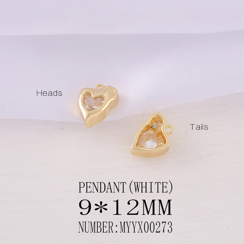 Brass Zircon Heart Charms Necklace Bracelet Earring Diy Jewelry Accessories