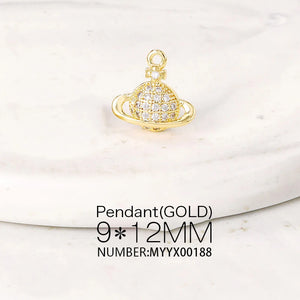 Brass Zircon Planet Charms Necklace Bracelet Earring DIY Jewelry