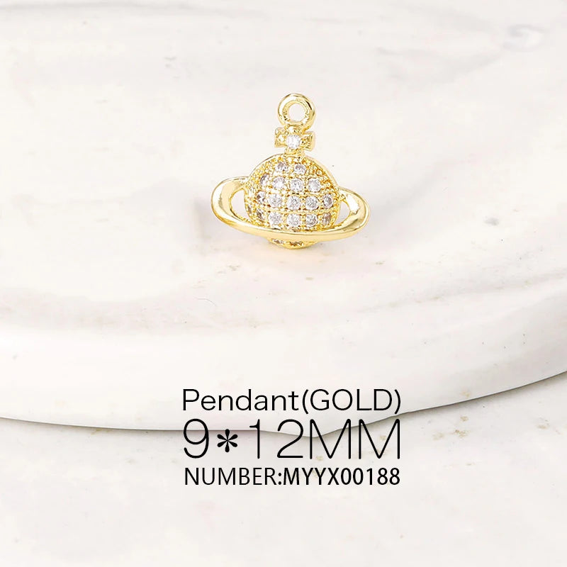 Brass Zircon Planet Charms Necklace Bracelet Earring DIY Jewelry