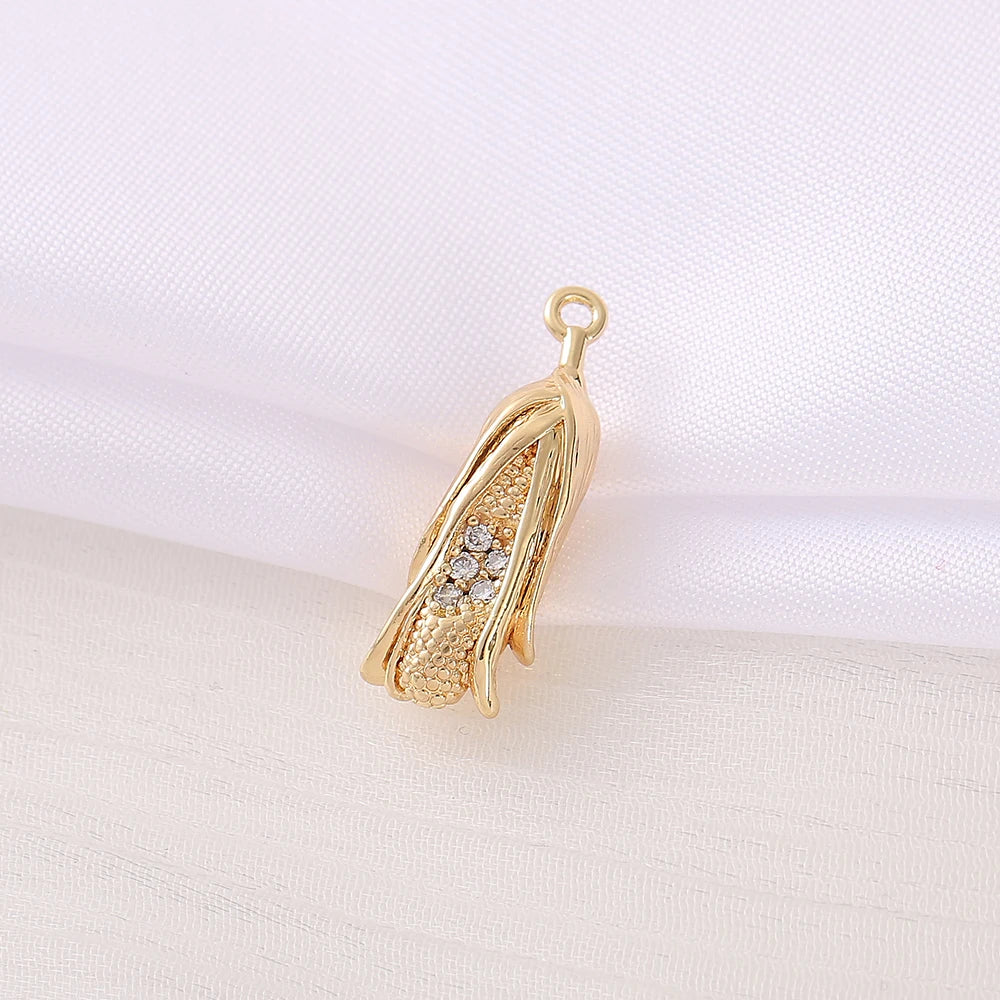 Brass Zircon Banana Charm Pendant for DIY Jewelry
