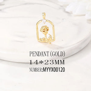 Brass and Zircon Rose Charms Necklace Bracelet Earring DIY Jewelry