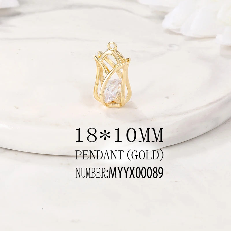 Brass Zircon Rose Charm Pendant Set DIY Jewelry Accessories