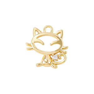 Brass and Zircon Cat Charms Pendants Necklace and Bracelet Earring Diy Jewelry