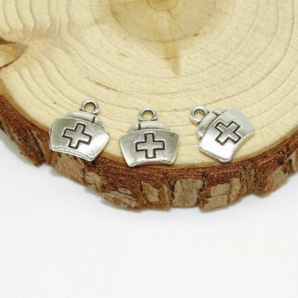 Nurse Hat Cross 13*12mm Pendant Vintage Tibetan Silver DIY Bracelet Necklace