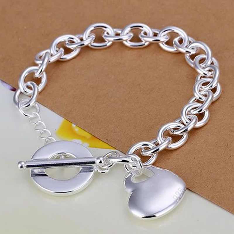 925 Silver Romantic Heart Pendant Bracelets for Women