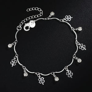 Charm Silver Leaf Clover Zircon Bracelet for Women Wedding Party Gift