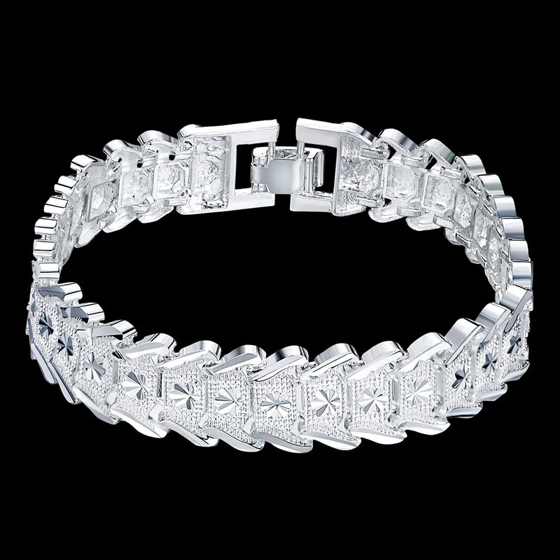925 Stamp Silver Bracelet 12MM Chain Fine Jewelry Wedding Party