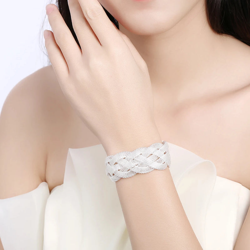 925 Silver Bracelet Woven Mesh Chain Small Fresh Wedding Party Jewelry