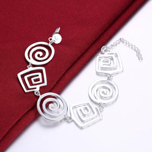 925 Silver Bracelet Retro Round Pattern Chain Jewelry Wedding Party Lady
