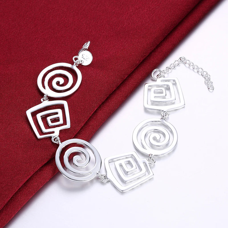 925 Silver Bracelet Retro Round Pattern Chain Jewelry Wedding Party Lady