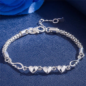 925 Silver Heart Love Bracelet - Women's Jewelry