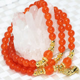 Orange Jades Stone Chalcedony Bracelet Multi-layered Long Strand