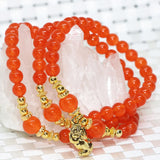 Orange Jades Stone Chalcedony Bracelet Multi-layered Long Strand