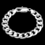 925 Stamp Silver Men's Bracelet 12MM Chain Jewelry