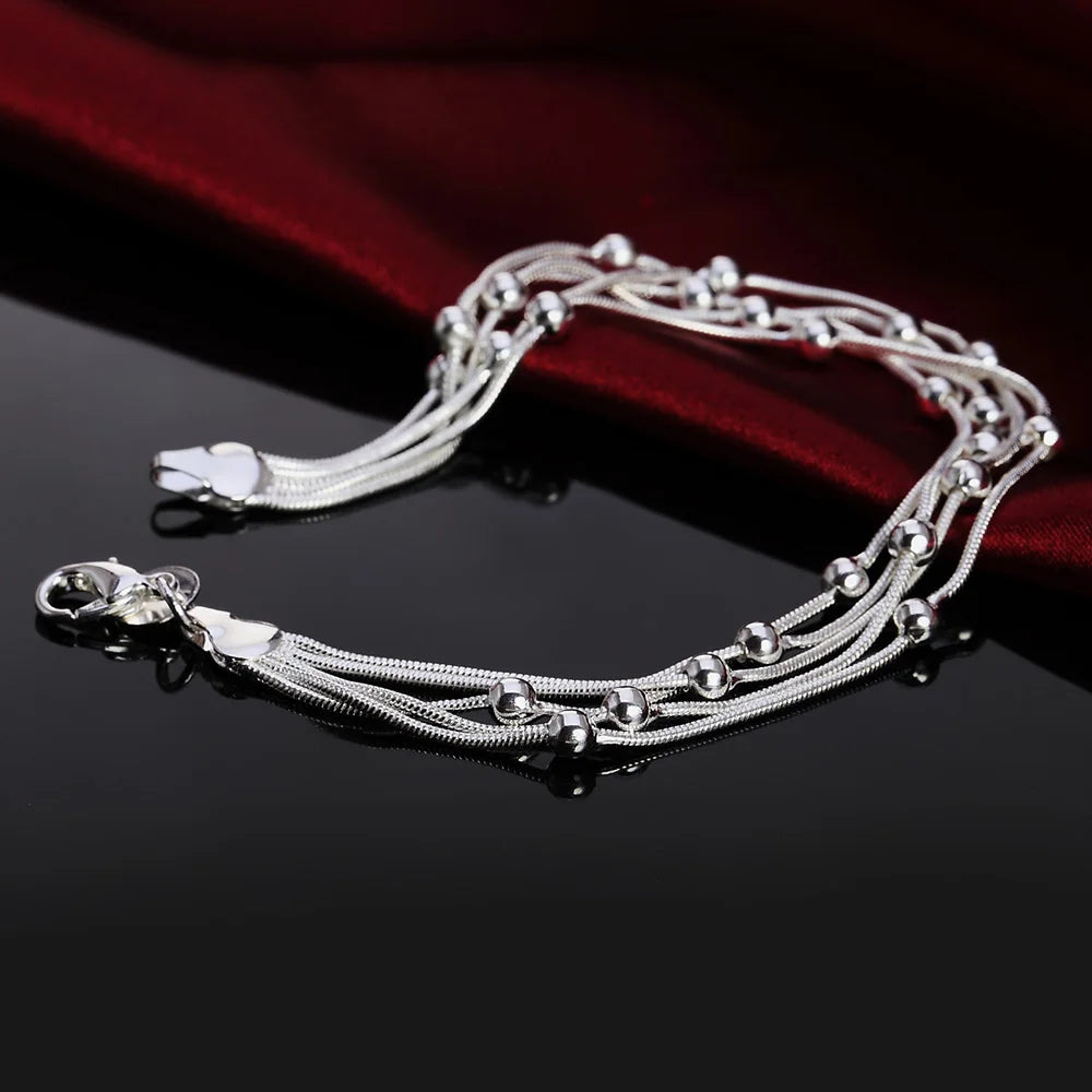 925 Stamp Silver Bracelet for Woman 5-Line Beads Chain Fine Jewelry