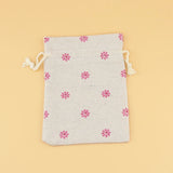 10pcs Pink Flower Burlap Drawstring Bags