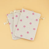 10pcs Pink Flower Burlap Drawstring Bags