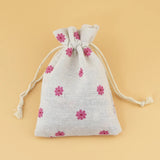 10pcs Pink Flower Burlap Drawstring Bags