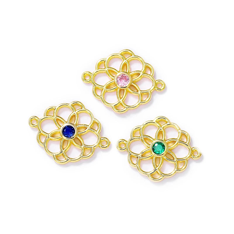 Brass Zircon Flowers Charms Necklace Bracelet Earring Diy Jewelry
