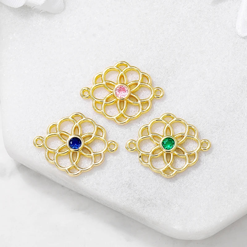 Brass Zircon Flowers Charms Necklace Bracelet Earring Diy Jewelry