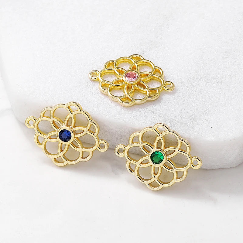 Brass Zircon Flowers Charms Necklace Bracelet Earring Diy Jewelry