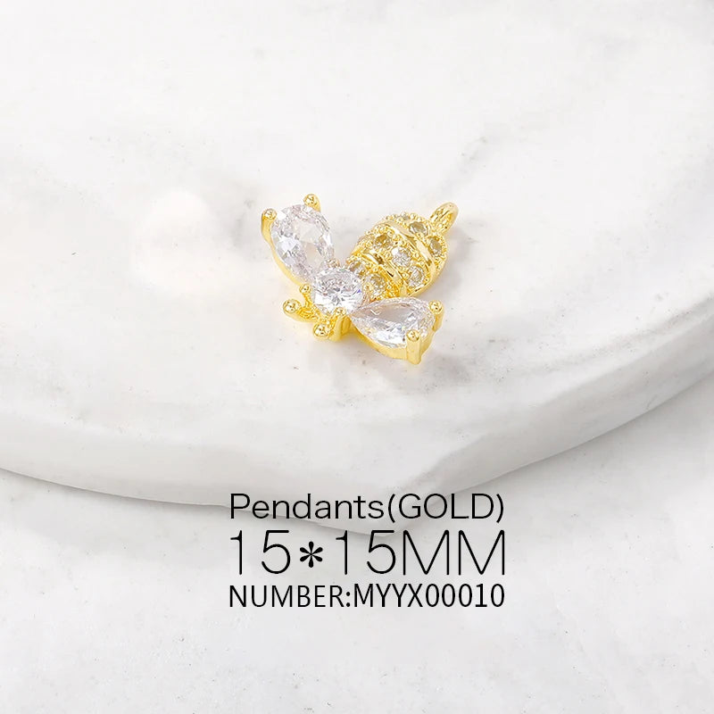Brass Zircon Bees Charms Pendant Set DIY Jewelry Accessories