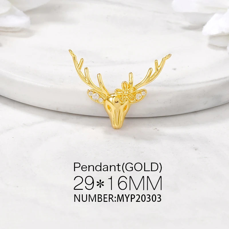Brass and Zircon Deer Charms Pendants Necklace Bracelet Earring Diy Jewelry
