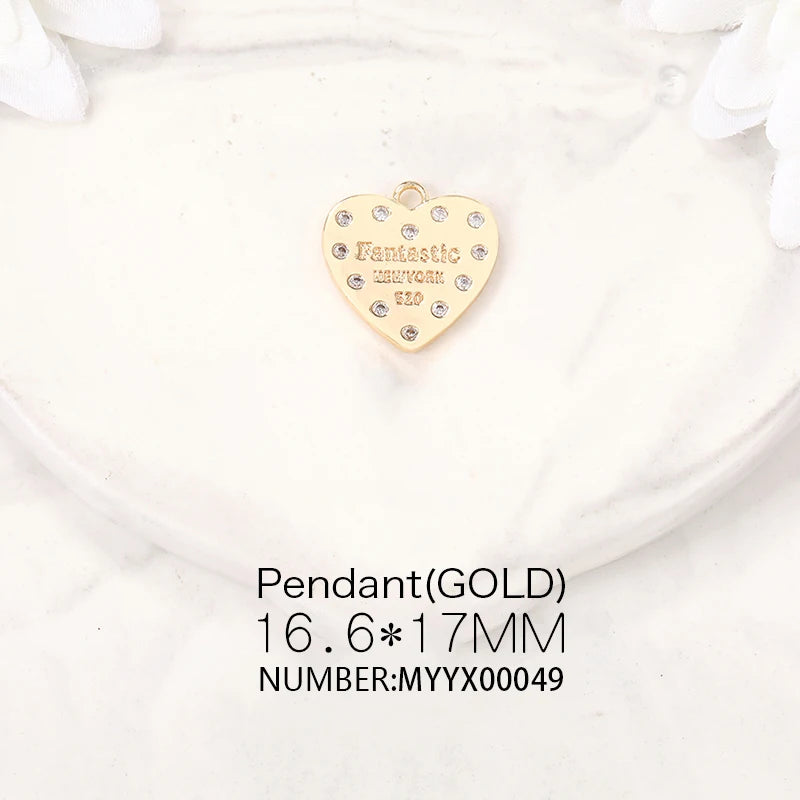 Brass Zircon Heart Charms Pendants DIY Jewelry