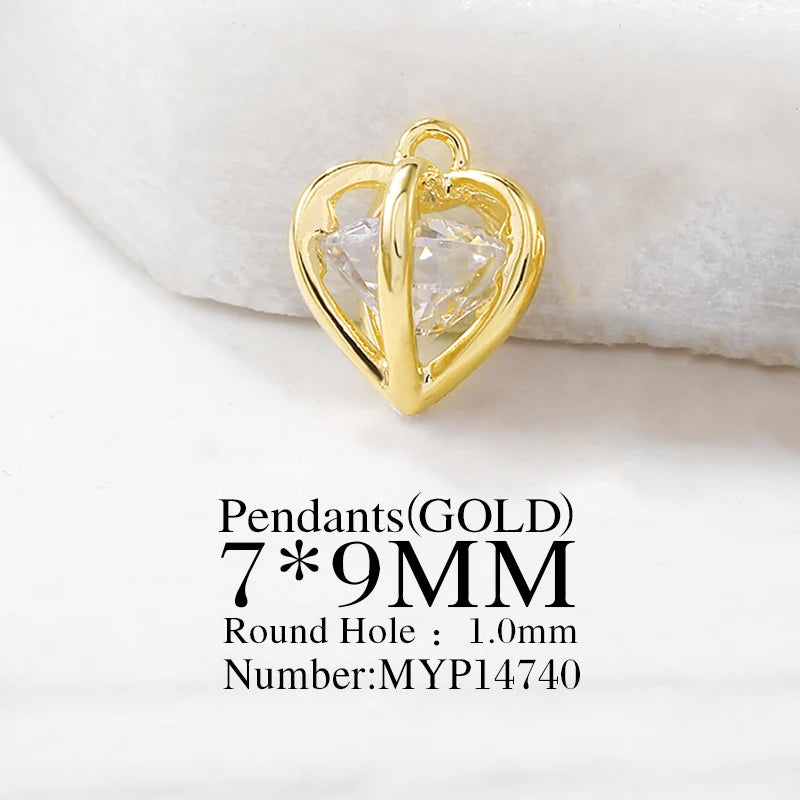 Brass Zircon Heart Charms Necklace Bracelet Diy Jewelry