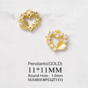 Brass Zircon Heart Charms Pendants Necklace Bracelet Earring Jewelry DIY