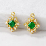 Brass & Zircon Rhombus Charms Necklace Bracelet Earring DIY Jewelry