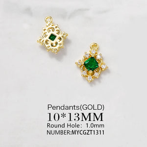 Brass & Zircon Rhombus Charms Necklace Bracelet Earring DIY Jewelry